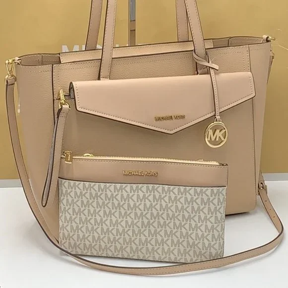 Michael Kors Maisie Large Pebbled Leather 3-in-1 Tote Bag Buff Signature Multi - Picture 13 of 16